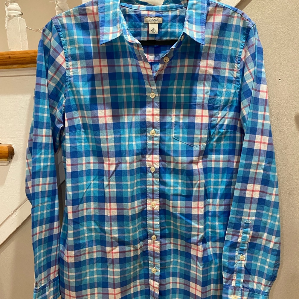 L.L. Bean Vibrant Plaid Shirt in Blue and Pink